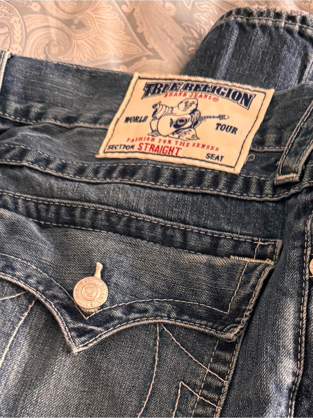 True Religion Men's Distressed Blue Denim Jeans